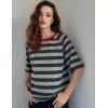 imageZeagoo Womens T Shirts Summer Casual Oversized Crewneck Loose Fit Short Sleeve Striped Tops Fashion Comfy Basic Tee BlousesStriped Gray