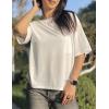 imageZeagoo Womens T Shirts Summer Casual Oversized Crewneck Loose Fit Short Sleeve Striped Tops Fashion Comfy Basic Tee BlousesWhite