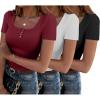 imageZeagoo 3 Pack Women Tops Ribbed Square Neck T Shirts Summer Basic Trendy Slim Fit Henley Button Blouses S2XLBlackwhitewine