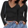 imageZeagoo Women 2 Pack Long Sleeve Shirts V Neck T Shirts Casual Thermal Tops Slim Fit Basic Tight Tees Going Out TopBlackblack