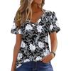 imageZeagoo Womens Short Sleeve Shirts for Summer Casual VNeck Blouse Shirts 2025 Dressy Tops with PleatsFlower9