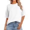 imageZeagoo Womens T Shirts Summer Casual Oversized Crewneck Loose Fit Short Sleeve Striped Tops Fashion Comfy Basic Tee BlousesWhite