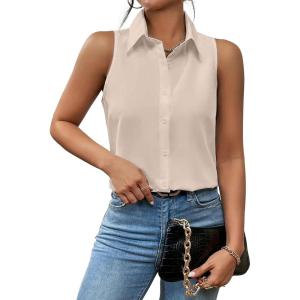 imageZeagoo Sleeveless Blouses for Women Summer Casual Button Down Shirts Flower Tank Tops FashionBeige