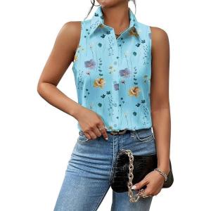 imageZeagoo Sleeveless Blouses for Women Summer Casual Button Down Shirts Flower Tank Tops FashionBf139