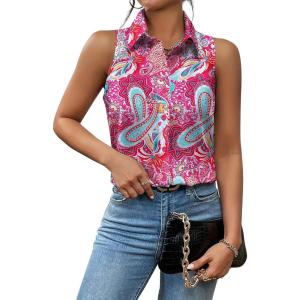 imageZeagoo Sleeveless Blouses for Women Summer Casual Button Down Shirts Flower Tank Tops FashionBf166