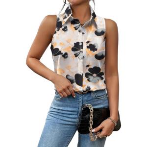 imageZeagoo Sleeveless Blouses for Women Summer Casual Button Down Shirts Flower Tank Tops FashionBf167