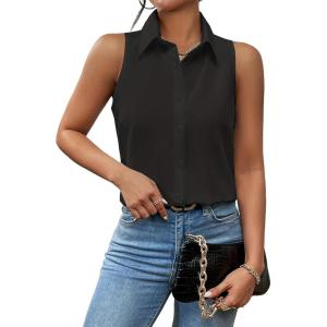 imageZeagoo Sleeveless Blouses for Women Summer Casual Button Down Shirts Flower Tank Tops FashionBlack