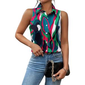 imageZeagoo Sleeveless Blouses for Women Summer Casual Button Down Shirts Flower Tank Tops FashionCx254