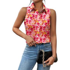 imageZeagoo Sleeveless Blouses for Women Summer Casual Button Down Shirts Flower Tank Tops FashionCx262