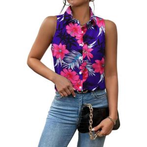 imageZeagoo Sleeveless Blouses for Women Summer Casual Button Down Shirts Flower Tank Tops FashionFlower01