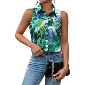 imageZeagoo Sleeveless Blouses for Women Summer Casual Button Down Shirts Flower Tank Tops FashionHp31