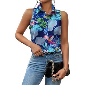 imageZeagoo Sleeveless Blouses for Women Summer Casual Button Down Shirts Flower Tank Tops FashionHp32