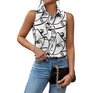 imageZeagoo Sleeveless Blouses for Women Summer Casual Button Down Shirts Flower Tank Tops FashionPainting01