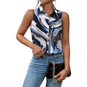 imageZeagoo Sleeveless Blouses for Women Summer Casual Button Down Shirts Flower Tank Tops FashionPainting02