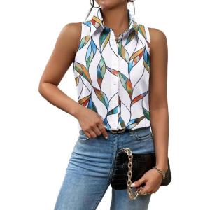 imageZeagoo Sleeveless Blouses for Women Summer Casual Button Down Shirts Flower Tank Tops FashionPainting03