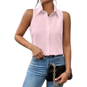 imageZeagoo Sleeveless Blouses for Women Summer Casual Button Down Shirts Flower Tank Tops FashionPink