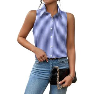imageZeagoo Sleeveless Blouses for Women Summer Casual Button Down Shirts Flower Tank Tops FashionStripe01