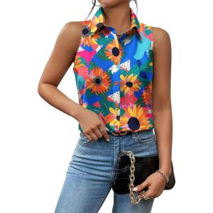 imageZeagoo Sleeveless Blouses for Women Summer Casual Button Down Shirts Flower Tank Tops FashionWf27