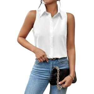imageZeagoo Sleeveless Blouses for Women Summer Casual Button Down Shirts Flower Tank Tops FashionWhite