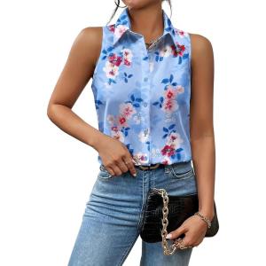 imageZeagoo Sleeveless Blouses for Women Summer Casual Button Down Shirts Flower Tank Tops FashionXh423
