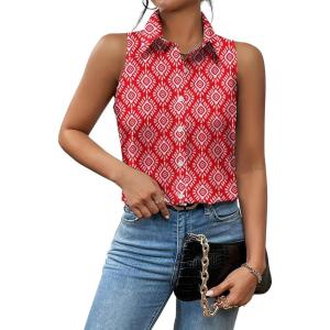 imageZeagoo Sleeveless Blouses for Women Summer Casual Button Down Shirts Flower Tank Tops FashionZr232