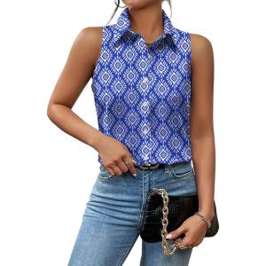 imageZeagoo Sleeveless Blouses for Women Summer Casual Button Down Shirts Flower Tank Tops FashionZr233