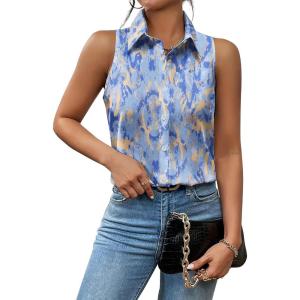 imageZeagoo Sleeveless Blouses for Women Summer Casual Button Down Shirts Flower Tank Tops FashionZr235