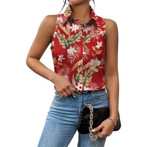 imageZeagoo Sleeveless Blouses for Women Summer Casual Button Down Shirts Flower Tank Tops FashionZw46