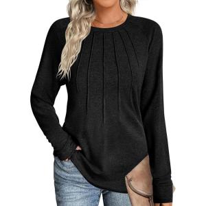 imageZeagoo Women Long Sleeve Shirts Casual Tops Blouses Fashion Pleated Tunic Fall Clothes 2024Black