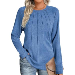 imageZeagoo Women Long Sleeve Shirts Casual Tops Blouses Fashion Pleated Tunic Fall Clothes 2024Blue
