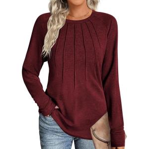 imageZeagoo Women Long Sleeve Shirts Casual Tops Blouses Fashion Pleated Tunic Fall Clothes 2024Burgundy