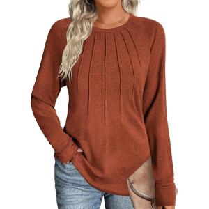 imageZeagoo Women Long Sleeve Shirts Casual Tops Blouses Fashion Pleated Tunic Fall Clothes 2024Caramel