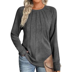 imageZeagoo Women Long Sleeve Shirts Casual Tops Blouses Fashion Pleated Tunic Fall Clothes 2024Dark Grey