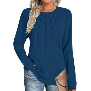 imageZeagoo Women Long Sleeve Shirts Casual Tops Blouses Fashion Pleated Tunic Fall Clothes 2024Deep Blue