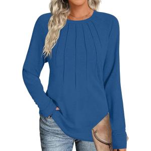 imageZeagoo Women Long Sleeve Shirts Casual Tops Blouses Fashion Pleated Tunic Fall Clothes 2024Deep Sky Blue
