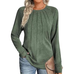 imageZeagoo Women Long Sleeve Shirts Casual Tops Blouses Fashion Pleated Tunic Fall Clothes 2024Green
