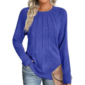 imageZeagoo Women Long Sleeve Shirts Casual Tops Blouses Fashion Pleated Tunic Fall Clothes 2024Light Royal Blue