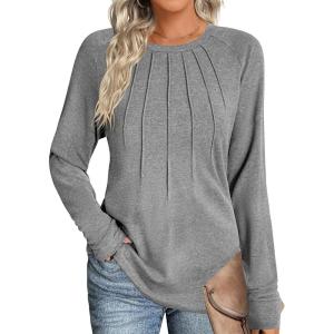 imageZeagoo Women Long Sleeve Shirts Casual Tops Blouses Fashion Pleated Tunic Fall Clothes 2024Midgrey