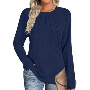 imageZeagoo Women Long Sleeve Shirts Casual Tops Blouses Fashion Pleated Tunic Fall Clothes 2024Navy
