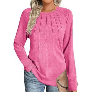 imageZeagoo Women Long Sleeve Shirts Casual Tops Blouses Fashion Pleated Tunic Fall Clothes 2024Rose Pink