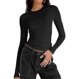 imageZeagoo Women Y2K Crewneck Long Sleeve Slim Fit T Shirt Going Out Fall Fashion Basic TopsBlack