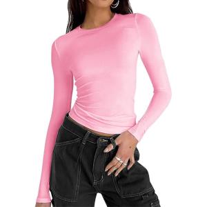 imageZeagoo Women Y2K Crewneck Long Sleeve Slim Fit T Shirt Going Out Fall Fashion Basic TopsPink