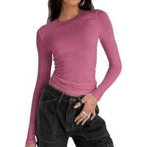 imageZeagoo Women Y2K Crewneck Long Sleeve Slim Fit T Shirt Going Out Fall Fashion Basic TopsPurple
