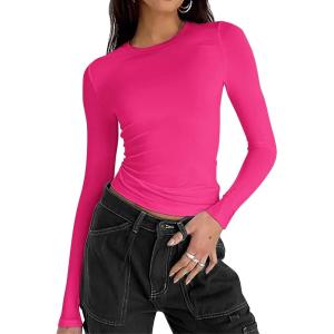 imageZeagoo Women Y2K Crewneck Long Sleeve Slim Fit T Shirt Going Out Fall Fashion Basic TopsRose Red