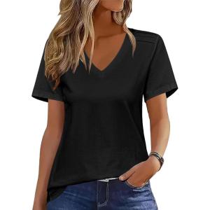 imageZeagoo Womens Short Sleeve Shirts for Summer Casual VNeck Blouse Shirts 2025 Dressy Tops with PleatsAblack