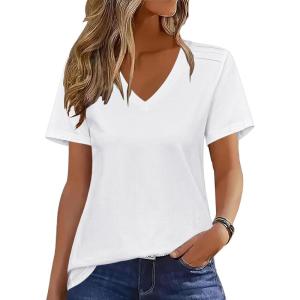 imageZeagoo Womens Short Sleeve Shirts for Summer Casual VNeck Blouse Shirts 2025 Dressy Tops with PleatsAwhite