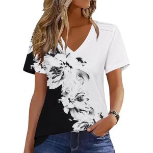 imageZeagoo Womens Short Sleeve Shirts for Summer Casual VNeck Blouse Shirts 2025 Dressy Tops with PleatsFlower6