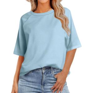 imageZeagoo Womens T Shirts Summer Casual Oversized Crewneck Loose Fit Short Sleeve Striped Tops Fashion Comfy Basic Tee BlousesLight Blue