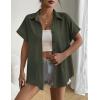 imageZeagoo Short Sleeve Summer Tops for Women Casual Button Down Shirts SolidStriped Business Work BlousesArmy Green