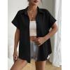 imageZeagoo Short Sleeve Summer Tops for Women Casual Button Down Shirts SolidStriped Business Work BlousesBlack